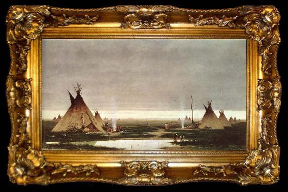 framed  Jules Tavernier Indian camp at dawn, ta009-2